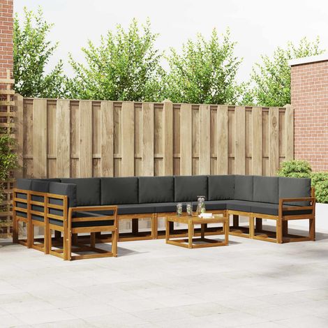 Outdoor-Sofagarnitur mit Kissen 11 pcs Natur und Anthrazit