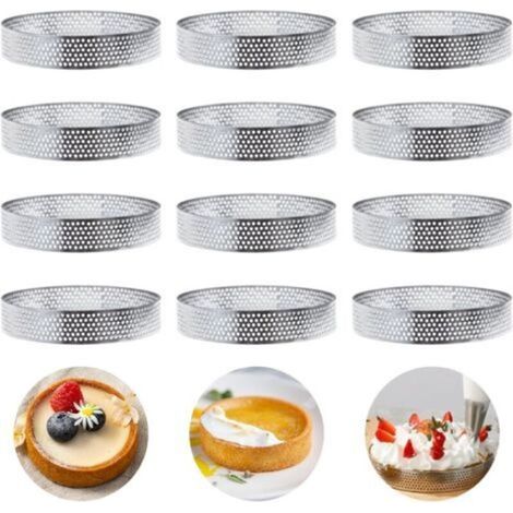 12 Stück Ø10cm perforierte Gebäckringe, Tarteringe aus Edelstahl 430, Gebäckformen für Quiches, Kuchen, Mini-Pizzen