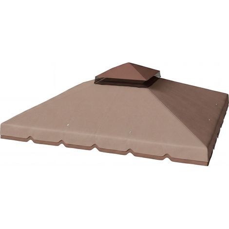 Outsunny techo de repuesto para cenador 3x3 m con techo doble, orificios de drenaje y protección UV, solo toldo de recambio para pabellón, caqui