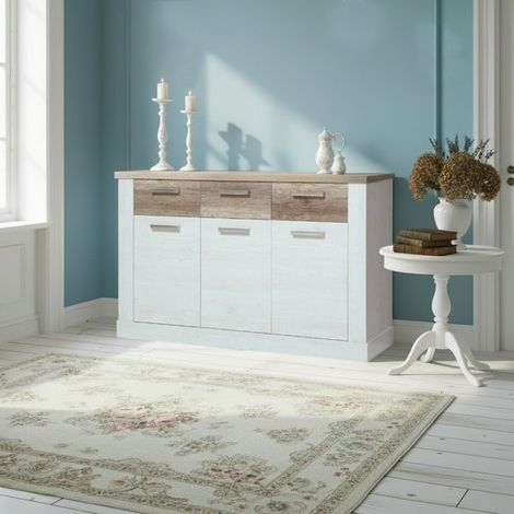 Madia Flux 3 ante e 3 cassetti in colore pino bianco e rovere antico