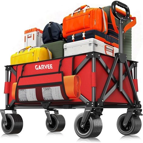 Chariot À Main Pliable 200kg, Tout Terrain Grandes Roues 20cm, Chariot Transport Pliable pour Jardin Plage Camping, Rouge (1/5)