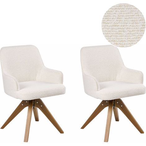 Lot de 2 Chaises de Salle à Manger en Bouclé Pivotantes avec Accoudoirs Pieds en Bois Blanc Cassé Sylvania (1/5)
