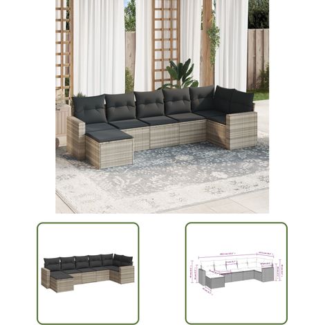 vidaXL Salon de jardin avec coussins 7 pcs gris clair résine tressée (1/3)