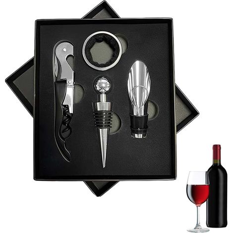 Set Ouvre-Bouteilles Vin - 4 Pièces En Acier Inoxydable Avec Bouchon Vide Et Verseur - Pour Maison Restaurant Voyage - 1 Set (1/5)
