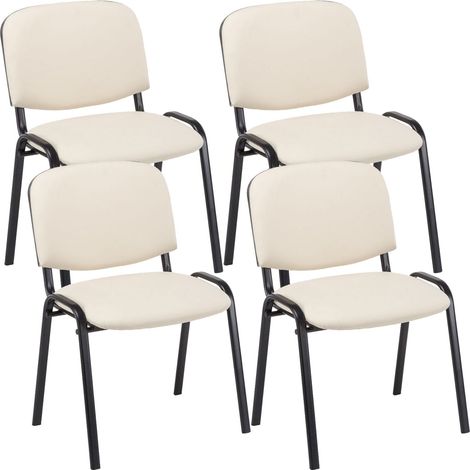 Set 4 sedie visitatore area attesa impilabili in PVC panna, base a 4 gambe in metallo nero 100003184