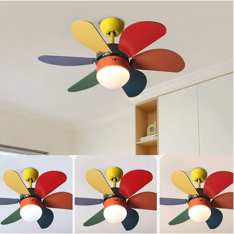 Ventilateur de plafond avec éclairage intégré pour chambre d'enfant moderne, télécommande intégrée, lumière tricolore, 6 vitesses de ventilation, 76cm (1/4)