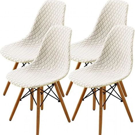 4Pcs Housse de Chaise Scandinaves, Extensible Housse de Chaise de Salle à Manger, Jacquard de Diamant - Beige (1/5)
