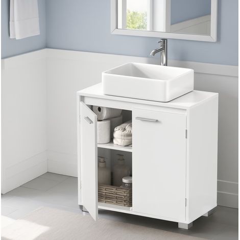 Meuble de Salle de Bain, MEEJEE Meuble sous Lavabo avec Deux Compartiments Derrière la Porte (1/5)