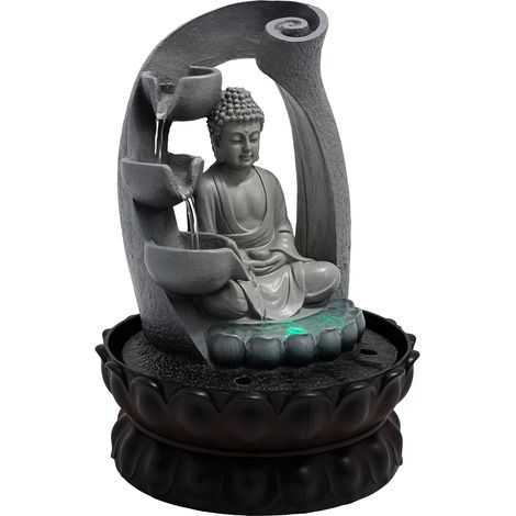 Fontaine Bouddha avec cascade d'eau et LED - Fontaine d'intérieur en résine, pompe silencieuse, pour bureau et décoration zen, 28 cm hauteur (1/5)