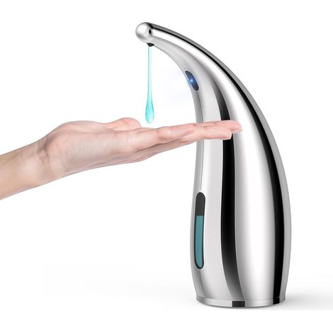 Dispensador de jabón automático con 4 niveles ajustables, eléctrico, con sensor, resistente al agua IPX6, para cocina, baño, hotel y restaurante (300 ml - Plateado) (1/4)
