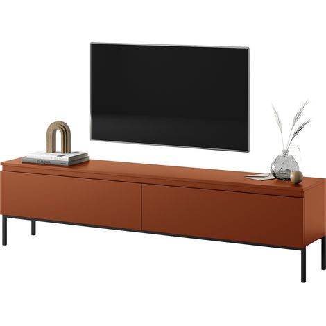 Selsey – Armoire TV Bemmi 175 cm – Rouge brique – Meuble en aggloméré avec pieds en acier – Capacité jusqu'à 75" – 2 armoires spacieuses (1/5)