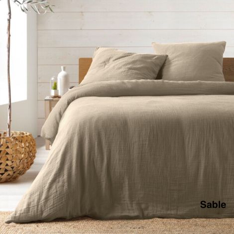 Douceur D'Intérieur – Parure de lit en gaze de coton 240 x 220 cm – Housse de couette avec boutons pressions – Taies d'oreiller 63 x 63 cm – Confort hiver/été (1/9)