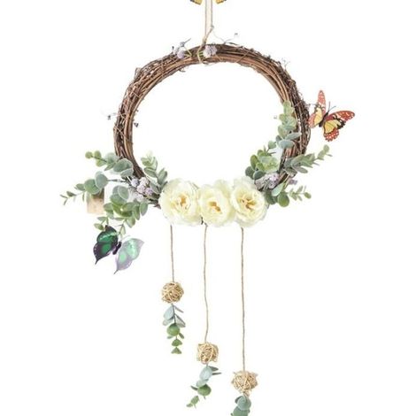 22" Artificial Peony Wreath with Rattan Butterfly, Spring/Summer Wreath for Front Door (1/4)