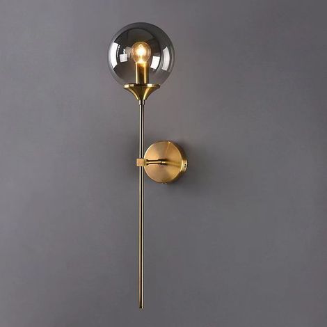 Lampe murale globe 15 × 60 cm – style vintage industriel – E27 – éclairage mural pour hôtel, bar et maison (Abat-jour gris fumé) (1/5)