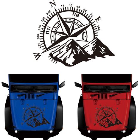 GARRYFIZH Autocollant boussole de montagne, autocollant en vinyle imperméable pour carrosserie, fenêtre et capot pour SUV Jeep Wrangler (1/5)