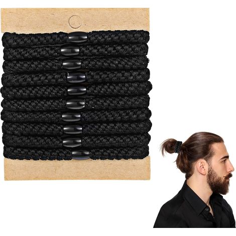 Lot de 10 élastiques à cheveux pour homme - Noir - En nylon indéchirable - Extensible dans les 4 directions - Pour une forte élasticité et un maintien antidérapant - Idéal pour le sport, le quotidien (1/5)