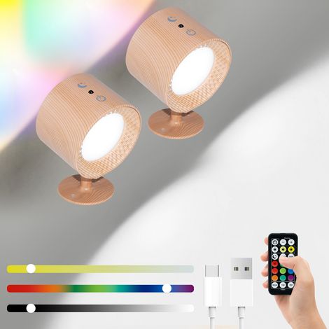 Lampe murale magnétique intelligente rechargeable par USB, intensité variable, trois couleurs, veilleuseFaux bois 2 pièces5W (1/5)