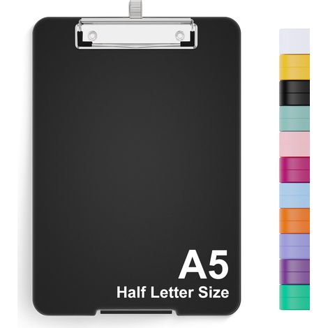 Porte-bloc A5 avec rangement, Planches à pince pliables, Planches à pince pliables en plastique, Fournitures de bureau, menu pour le travail, Black (1/5)