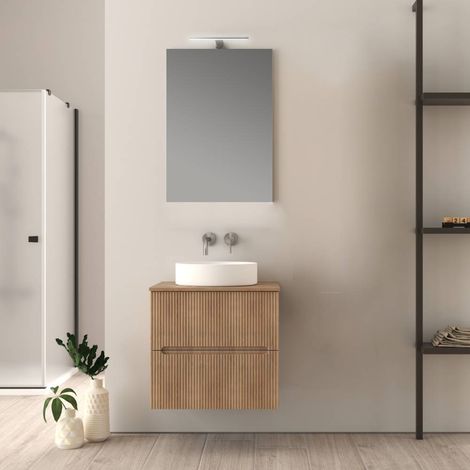 Mobile da bagno cannettato 60 cm sospeso rovere tabacco Palermo (1/5)