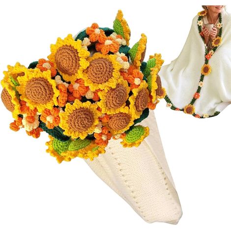 Couverture Bouquet de Fleurs Tricoté à la Main 80 cm  Châle Chaud avec Fleurs au Crochet Idée Cadeau Pour Maman Grand-Mère Sœur Petite Amie Enseignant Appréciation Anniversaire (1/5)