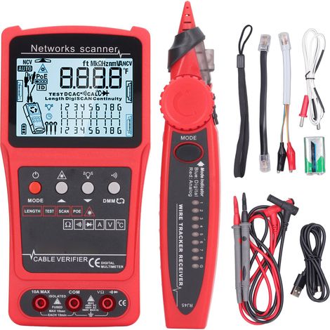 Testeur de câble réseau RJ45 avec écran LCD numérique, détecteur de fils électriques Ethernet, traceur de ligne multifonction avec multimètre intégré, kit d'outils de diagnostic (1/5)