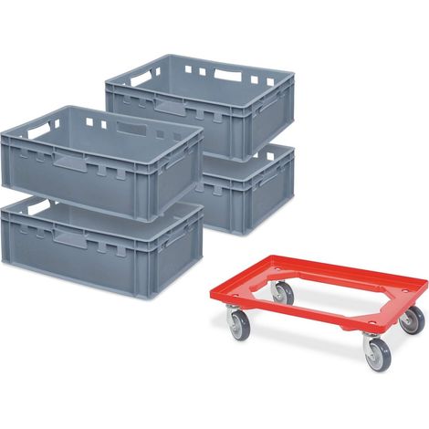 BRB 4x Fleischkasten E2, LxBxH 600x400x200 mm, inkl. Transportroller (grau)