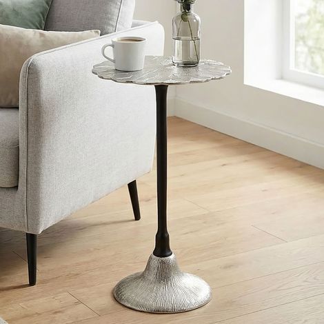 Table d'appoint ronde 29x54 cm en aluminium argenté et noir