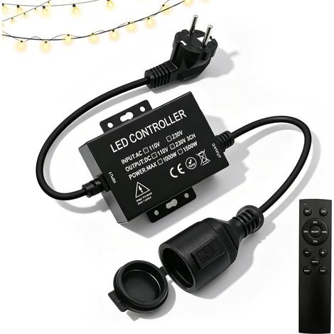 Variateur de Guirlande Lumineuse LED 1200W avec Télécommande RF 12 Touches, Variateur Universel pour BandeLED 220V/Ampoules LED/Lumière artificielle, Variateurde Lumière Mode de Luminosité (1/5)