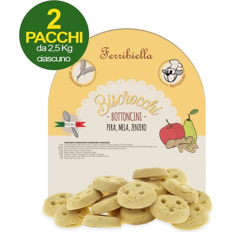 Biscrocchi Bottoncini Kekse mit Birne, Apfel und Ingwer für Hunde 2 Packungen à 2,5 kg (1/3)