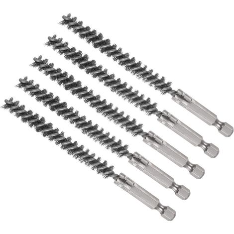 Brosse de Nettoyage, Diamètre de 8 mm, Longueur de 4,5 Pouces, en Acier Inoxydable avec Tiges Hexagonales de 1/4 Pouce, Applications : Perceuse Électrique, Meuleuse, 5 Pièces (1/5)