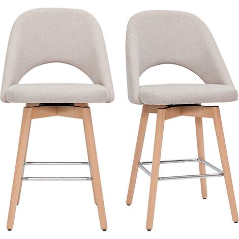 Sgabelli da bar scandinavi tessuto effetto velluto testurizzato beige e massello di hevea 65 cm (set di 2) COSETTE