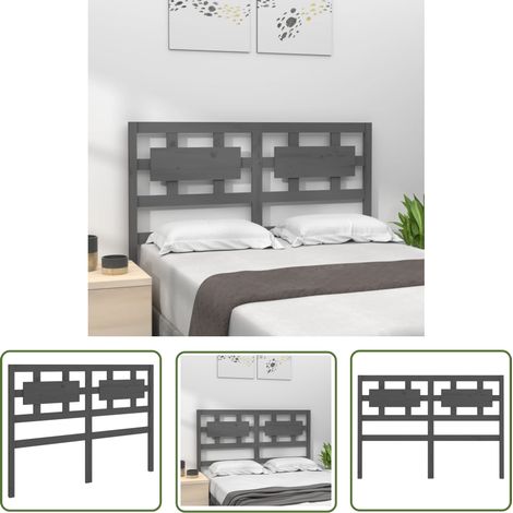 SKM Tête de lit Gris 125,5x4x100 cm Bois massif de pin (1/5)