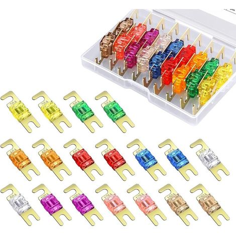 18 Piece Mini ANL Fuse System Plated ANL Fuse Package (20A, 30A, 40A, 50A, 60A, 80A, 100A, 125A, 150A) for Durable Automotive and Marine Applications (1/5)