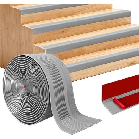 Nez d'escalier antidérapant en caoutchouc vinyle, autocollant, antidérapant et imperméable, convient pour les escaliers d'intérieur (15 m/48 mm + 22 mm), gris (1/5)
