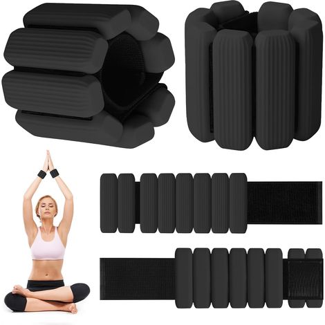 Lot de 2 poids de poignet réglables pour homme et femme (0,5 kg chacun), bracelets portables en silicone adaptés pour la marche, le yoga et la gym, l'entraînement des bras et des jambes, 0,9 kg (noir) (1/5)