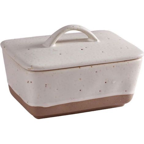 Beurrier - Beurrier de comptoir avec couvercle - Beurrier carré en céramique - 350 ml- Beurrier en céramique unie - Boîte à (1/5)