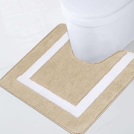 Tapis De Bain Antiderapant Tapis WC Lavable en Machine Absorbant 50x50cm Beige Moelleux Tapis Toilette Bain Contour WC (1/5)