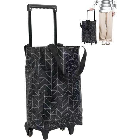 Sac de courses à roulettes, chariot de courses pliable et étanche, sac à roulettes portable et réutilisable avec poignée télescopique, motif diamant noir, chariots (1/5)
