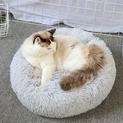 (50cm, Gris Clair)diary Lit Chat, Panier Chat Moelleux, Coussin Apaisant Pour Chat, Rond Et Peluche Lit Chien Lavable (1/5)