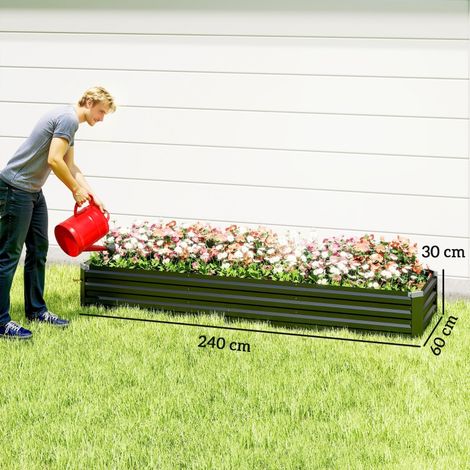 Carré potager surélevé gris foncé 240x60x30 cm, bac de culture pour herbes aromatiques et légumes, robuste aux intempéries, structure à fond ouvert, idéal jardin extérieur. (1/5)