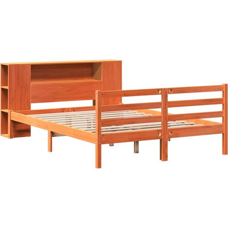Lit bibliothèque sans matelas cire marron 140x200 cm pin massif vidaXL (1/5)