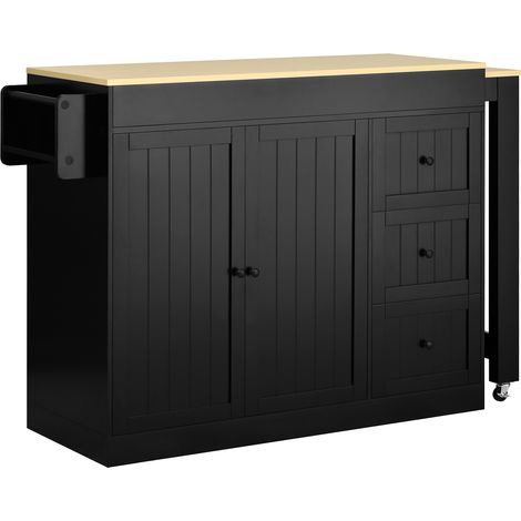 Îlot de cuisine sur roulettes, îlot de cuisine avec espace repas extensible, porte-épices et tiroirs, îlot de cuisine mobile indépendant, idéal pour la cuisine et la salle à manger (Noir) (1/5)