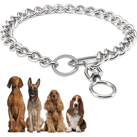 Chain dog collars, chew-proof stainless steel metal chain collar with connecting clasp for small and large dogs (A, L) (1/5)