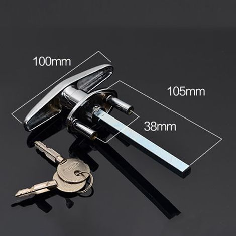Poignée de serrure en alliage de zinc de type T, serrure de porte de grange en forme de T, serrure de porte de garage avec poignée de serrure en T pour caravane et camping-car (serrure + 4 clés) (1/5)