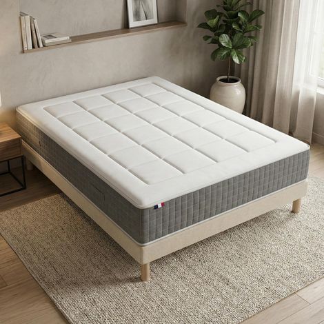 Ensemble matelas ressorts ensachés 7 zones H28 sommier en kit beige 160x200 (1/5)