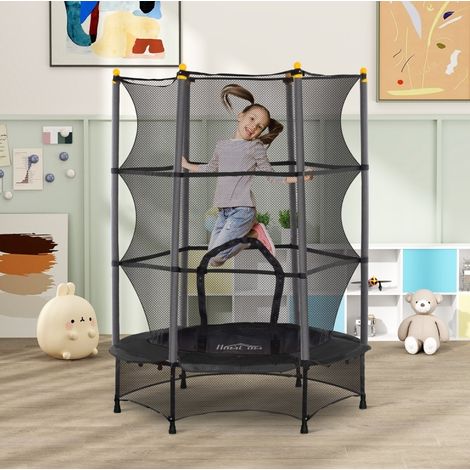 Trampoline enfant Ø140 cm en métal noir, intérieur/extérieur, sécurité maximale FLORAGRACE (1/5)