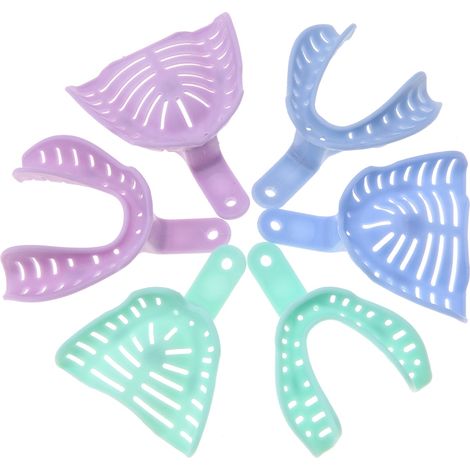 6pcs Mixed Color Plastic Dental Impressions Trays Teeth Materials Holder