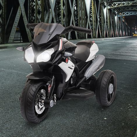 Dreirädriges 6V-Elektromotorrad für Kinder, elektrisches Kinderfahrzeug mit Licht und Sound, Höchstgeschwindigkeit 3 km/h, für Kinder von 3 bis 5 Jahren, maximale Zuladung 25 kg, schwarz-weiß