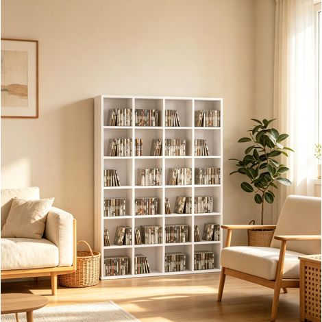 Mobile porta CD aperto con scomparti, bianco, 89 x 20 x 130,5 cm DESVIAE (1/5)