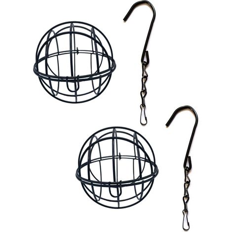 Support Boules Graisse - Treillis Métallique Antirouille - Pour Jardin Balcon Volière - Lot de 4 avec Crochets S et Chaînes de 24 cm (1/5)